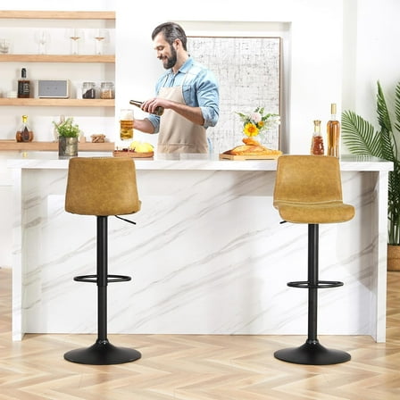 FIRAVOE Swivel Bar Stools Set of 2, Counter Height Bar Stools with Back, Adjustable Bar Stools 24" to 32", Faux Leather Bar stools for Kitchen Island (Whiskey brown, Set of 2 (24'' to 32'' )