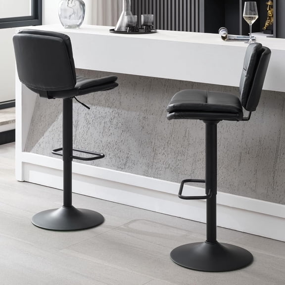 FIRAVOE Swivel Bar Stools Set of 2, Double-Layer Upholstered Counter Height Bar Stools with Back, PU Leather Height Adjustable Barstools for Kitchen Island, Black