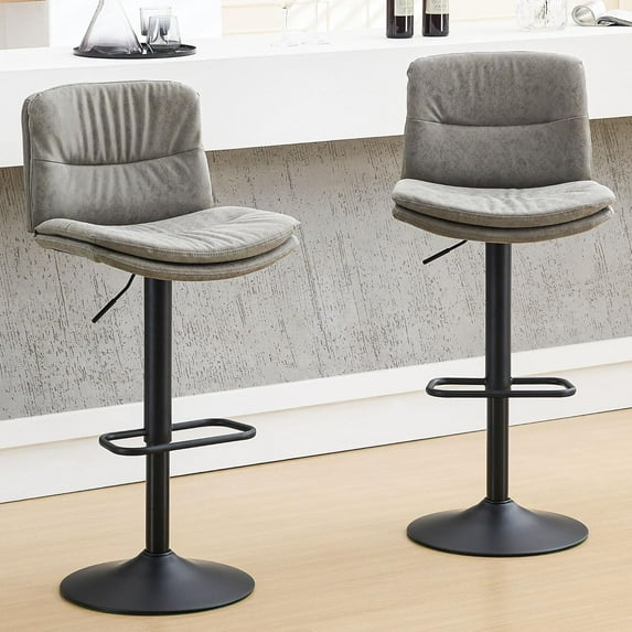 FIRAVOE Swivel Bar Stools Set of 2, Double-Layer Upholstered Counter Height Bar Stools with Back, PU Leather Height Adjustable Barstools for Kitchen Island, Gray