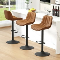 FIRAVOE Swivel Bar Stools Set of 3 (Adjustable Height 25"-33") Counter Height Bar Stools with Back, Modern Faux Leather Barstools for Kitchen Island, Brown
