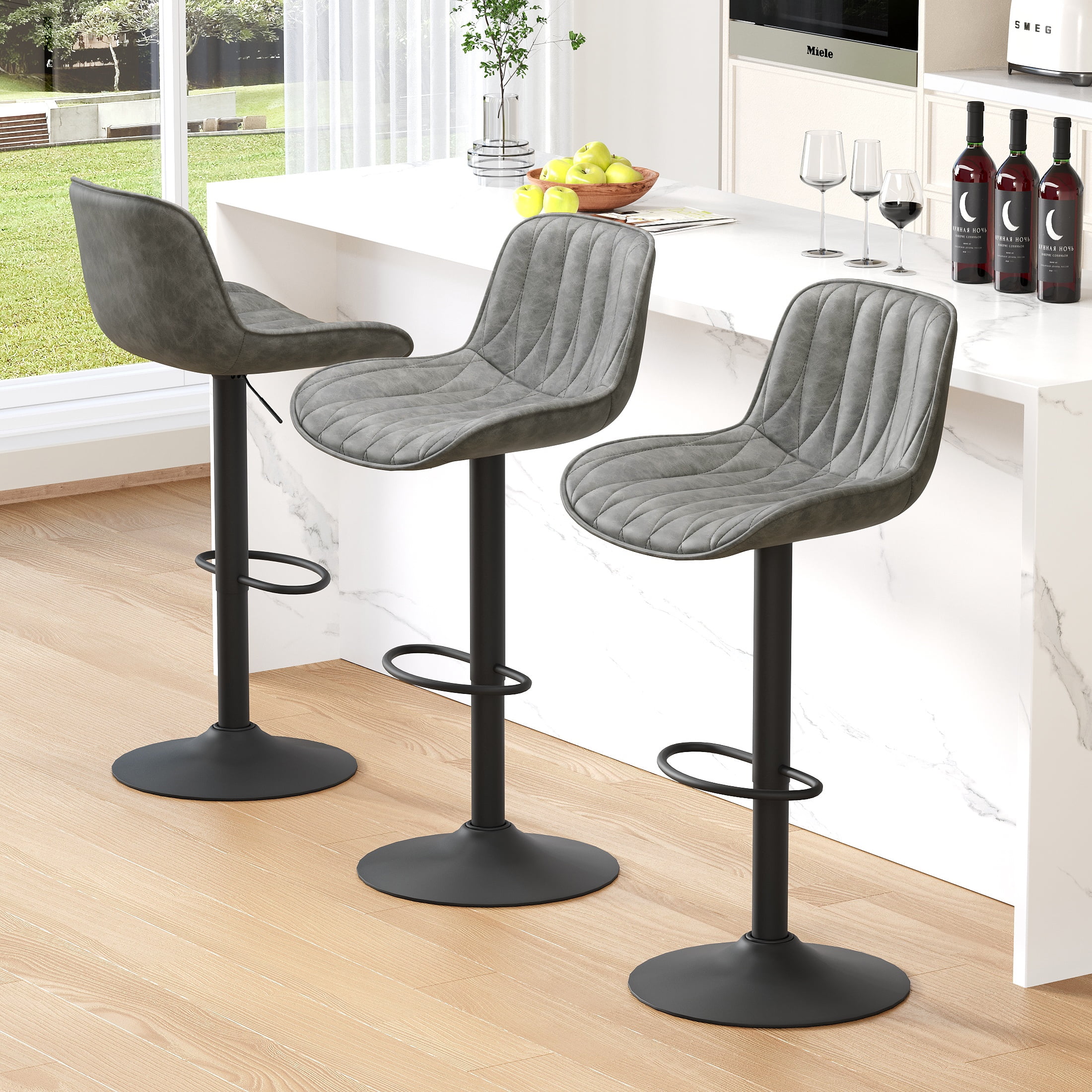 Set Of 3 Bar Stools With Backsnull