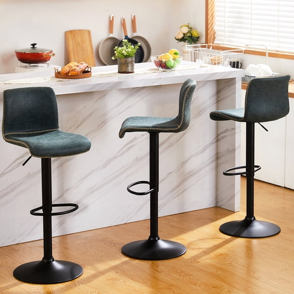 FIRAVOE Bar Stools Set of 3, Swivel Counter Height Bar Stools with Back, Ergonomic Adjustable Barstools Counter Stools Leather Bar Chairs for Kitchen Island, Green