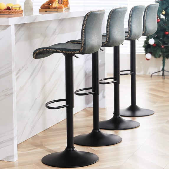 FIRAVOE Swivel Bar Stools Set of 4, Counter Height Bar Stools with Back, Adjustable Bar Stools 24" to 32", Green Leather Kitchen Barstools Counter Stools Island Bar Chairs