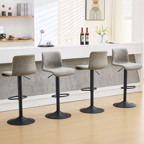FIRAVOE Swivel Bar Stools Set of 4, Counter Height Bar Stools with Back, Adjustable Bar Stools 24" to 32", Gray Leather Kitchen Barstools Counter Stools Island Bar Chairs