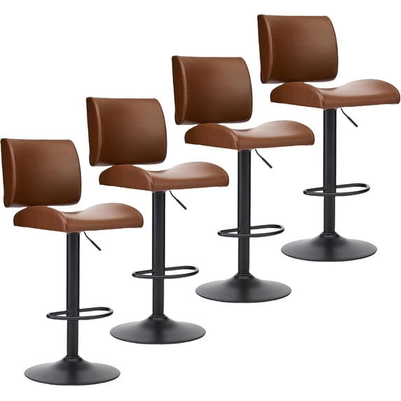FIRAVOE Swivel Bar Stools Set of 4, Counter Height Bar Stools with Backs, Adjustable Ergonomic Bar Stools, Modern Faux Leather Barstools Bar Chairs Stools for Kitchen Island, Brown