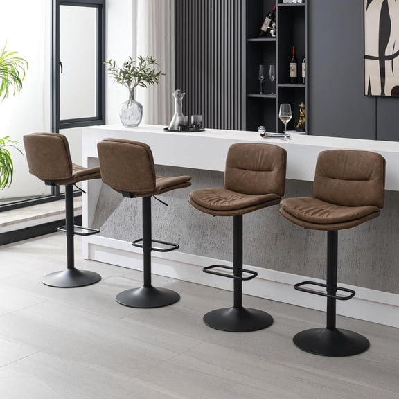 FIRAVOE Swivel Bar Stools Set of 4, Double-Layer Upholstered Counter Height Bar Stools with Back, PU Leather Height Adjustable Barstools for Kitchen Island, Tan