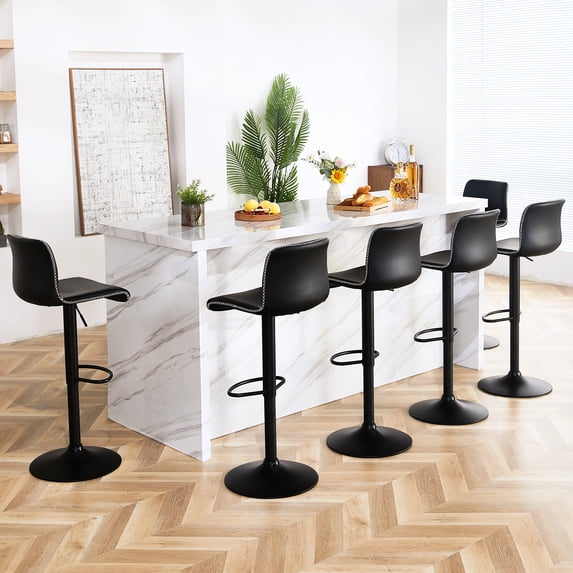 FIRAVOE Swivel Bar Stools with Back Set of 6, Adjustable Bar Height Barstools Faux Leather Bar Chairs for Kitchen Island, Black