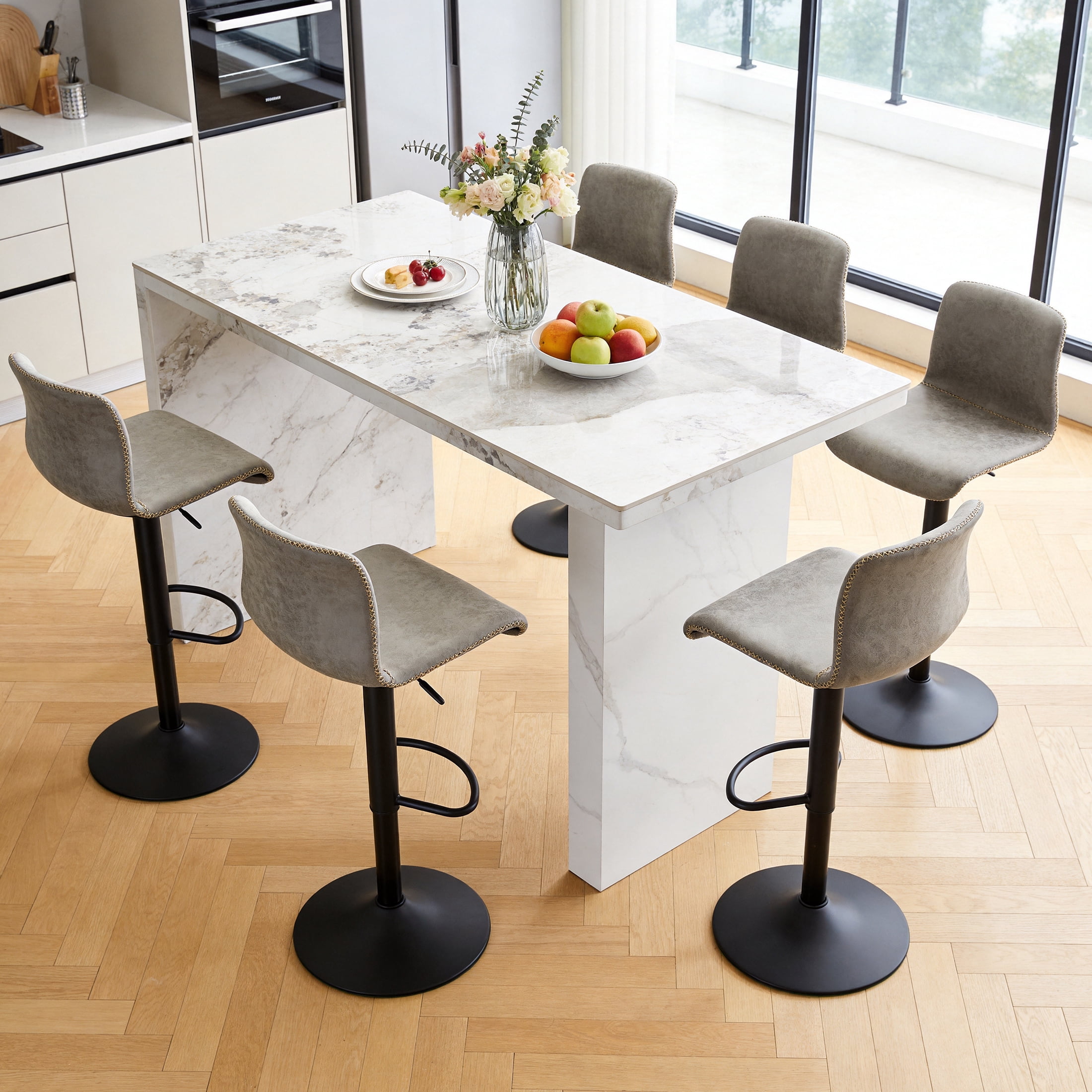 Stackable Wicker Bar Stools FIRAVOE Swivel Bar Stools Set of 6, Adjustable Barstools with Ergonomic ...