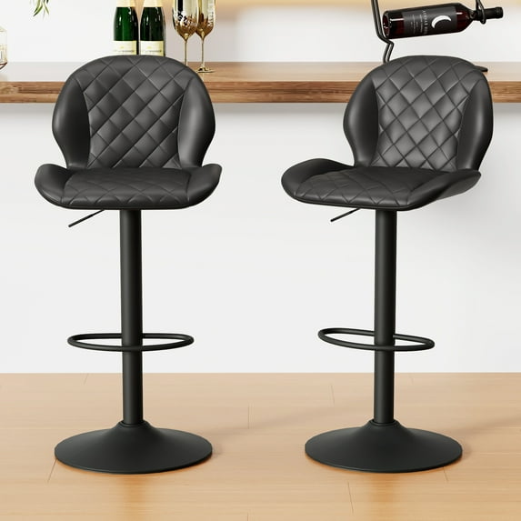 FIRAVOE Swivel Bar Stools with Back Sets of 2 (Adjustable Height 24"-33"), Black
