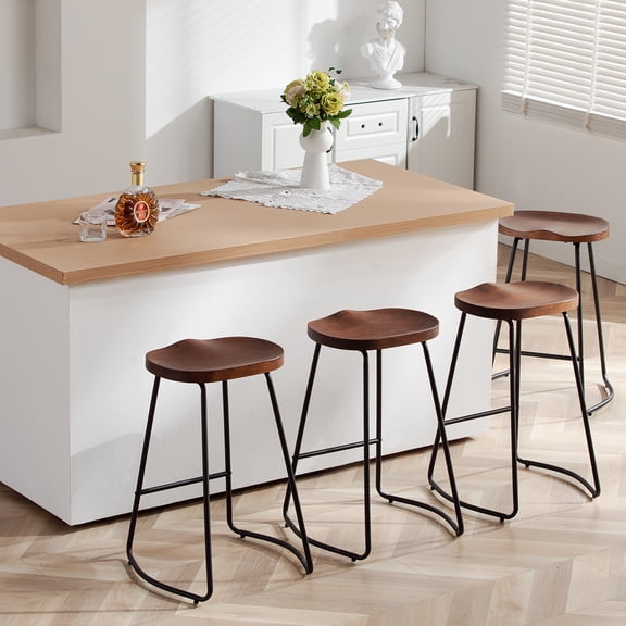 FIRAVOE Barstools Counter Stools Set of 4 (Backless Solid Wood) Counter Height Stools Saddle Bar Stools for Kitchen Island