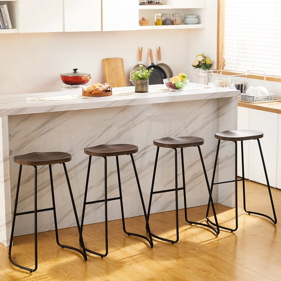 FIRAVOE Barstools Counter Stools Set of 4 (Backless Wood) Bar Height Stools Saddle Bar Stools for Kitchen Island