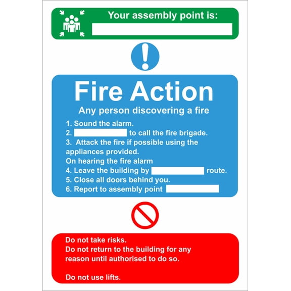 FIRE ACTION FIRE ASSEMBLY POINT Metal Sign OR FOAMEX FIRE SAFETY SIGNS Size: 8 x 12 Inch