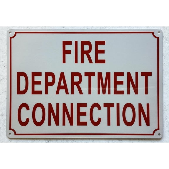 FIRE DEPARTMENT CONNECTION SIGN (WHITE,REFLECTIVE, ALUMINIUM, SIZE 7X10 INCH, RUST FREE)
