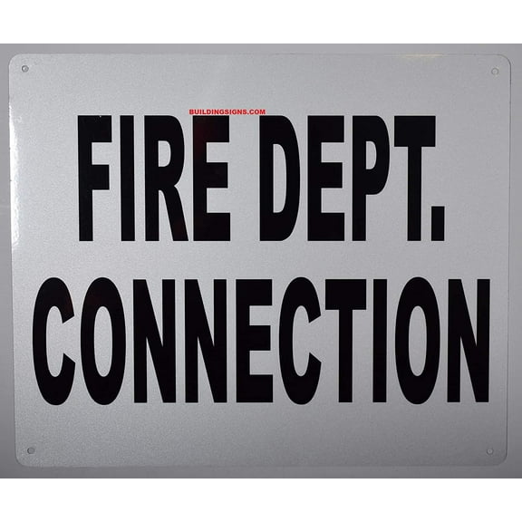 FIRE Department Connection Sign (White/Black, Reflective, Aluminium 10x12)(ref-2022-4)