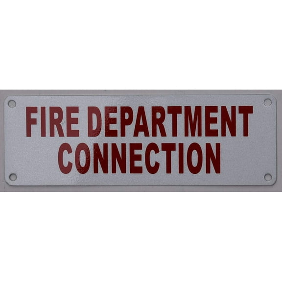 FIRE Department Connection Sign (White, Reflective !!, Aluminium 2X6)(ref-2022-4)