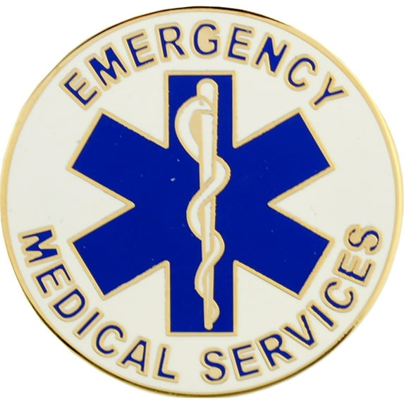 FIRE & EMS, Emergency Medical Service Logo - Original Artwork, Enamel Lapel Pin - 1.5"