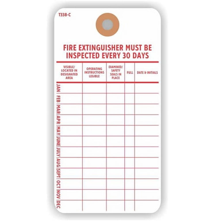 Fire Extinguisher Inspection Tags – 25 Pack Yearly & Monthly Maintenance Record Tags, OSHA Approved, Tearproof & Waterproof With Zip Ties & Marker