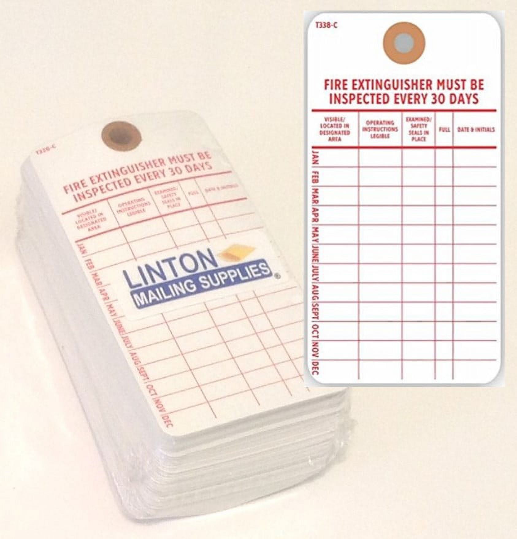 FIRE EXTINGUISHER Monthly Maintenance Tag, 3" x 5.75", Red Print on