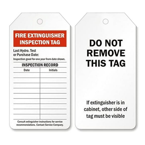FIRE Extinguisher Inspection TAG, 5 1/4 INCHES by 3 INCHES, 2 Sided, 100 Tags PER ROLL with Handy Dispenser Box
