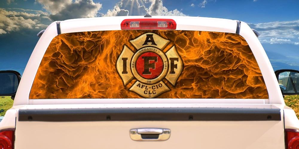 FIRE FIGHT Rear Window Graphic truck view thru vinyl decal back ...