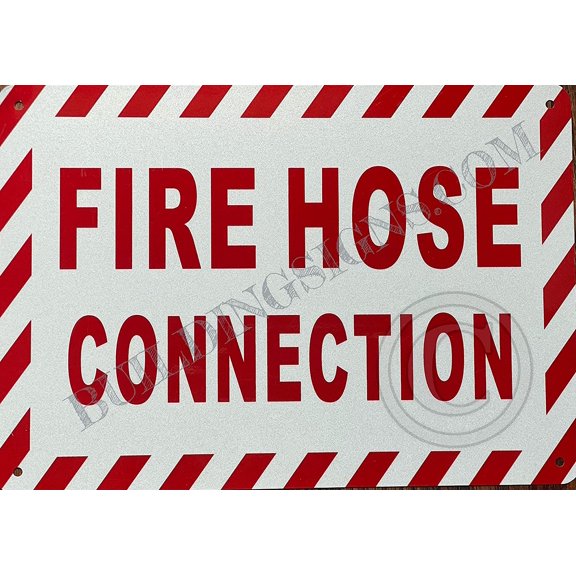 FIRE Hose Connection Sign (White, Reflective, Aluminium 7X10,Rust Free)-Zebra LINE (ref-2201)