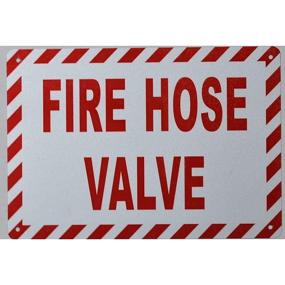 FIRE Hose Valve Sign (White, Reflective !!, Aluminium, Size 7X10) (ref-2201)