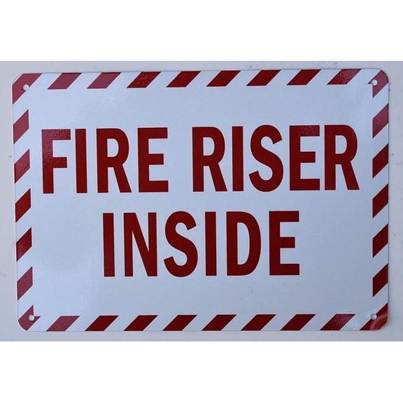 FIRE Riser Inside Sign (White, Reflective !!, Aluminium 7X10)(ref-2022-4)