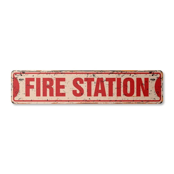 FIRE STATION Vintage Aluminum Street Sign firefighter house fireman trucks cook rustic metal tin | Indoor/Outdoor | 18" Wide