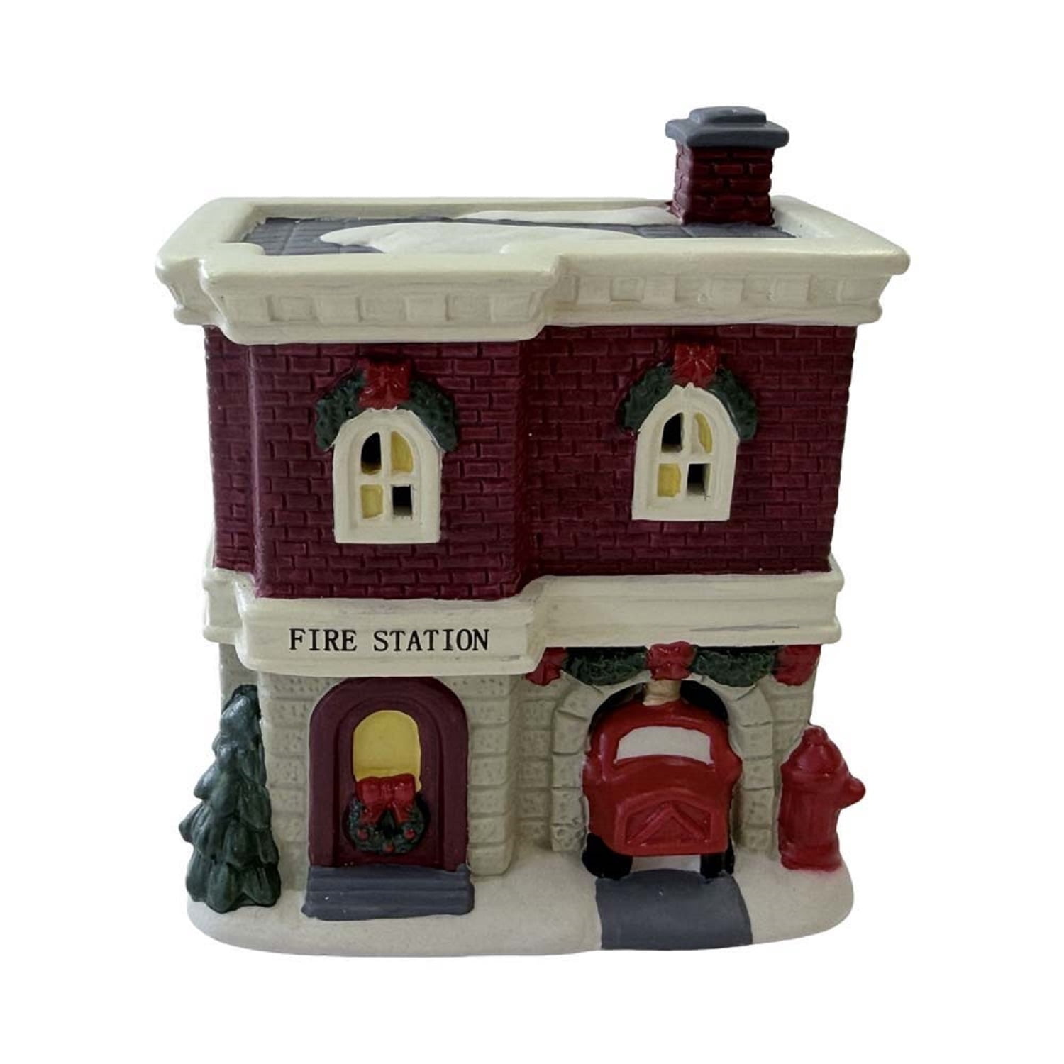 Porcelain Fire Station Mini Christmas Village Building, Multicolor, 4", by Holiday Time