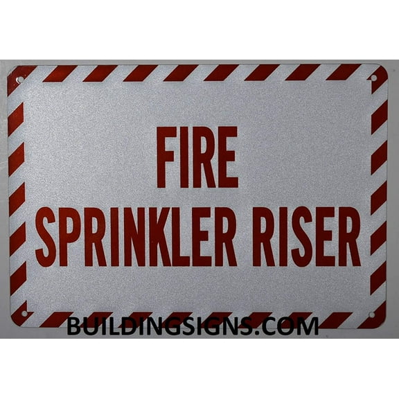 FIRE Sprinkler Riser Sign (White, Reflective !!, Aluminium, Size 7X10)(ref-2022-4)