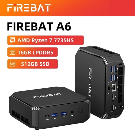 FIREBAT 【A6】 Mini PC: AMD Ryzen 7 7735HS (4.75GHz), 16GB RAM 512GB SSD, 4K Gaming & Streaming, WiFi 6, Compact Home Office Desktop with VESA Mount