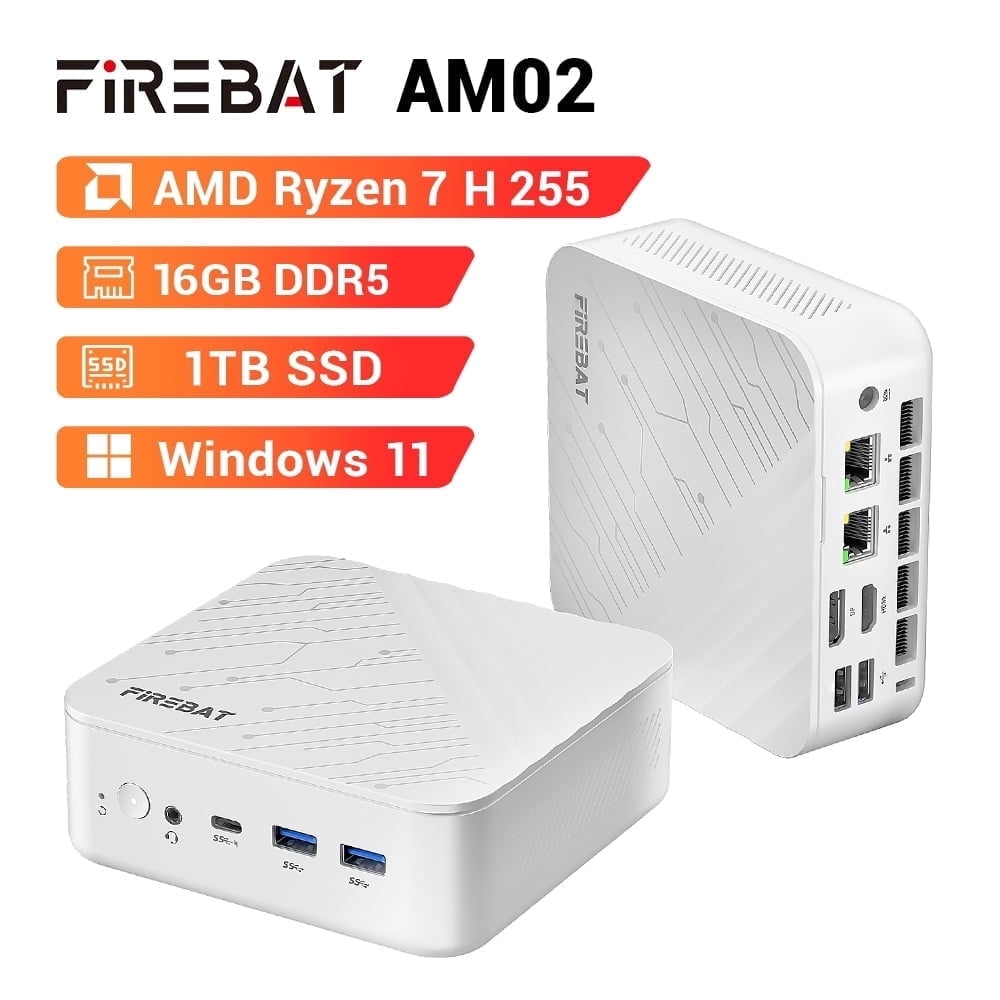 FIREBAT AM02 Mini PC, AMD Ryzen7 H 255, 16GB, 512GB SSD, White