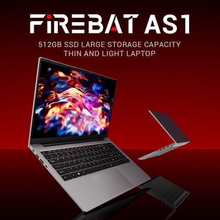 FIREBAT 【AS1】 15. FHD IPS Laptop: AMD Ryzen5 7430U, 16GB RAM, 512GB SSD, Thin & Light Portable, USB-C, Backlit Keyboard, for Student, Business, Gaming, Office Workstation
