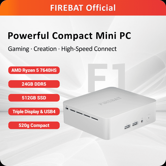 FIREBAT F1 Mini PC, AMD Ryzen5 7640HS, 24GB, 512GB SSD, White