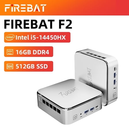 FIREBAT 【F2】Mini PC Intel 14th Gen i5-14450HX | Triple 4K Display | 16GB RAM 512GB SSD | WiFi 6 Ultra Quiet Desktop for Office/Gaming/Design