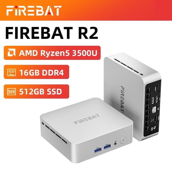 FIREBAT R2 Mini PC AMD Ryzen5 3500U 16GB DDR4 512GB SSD Windows 11 WiFi 5 2-Screen 4K