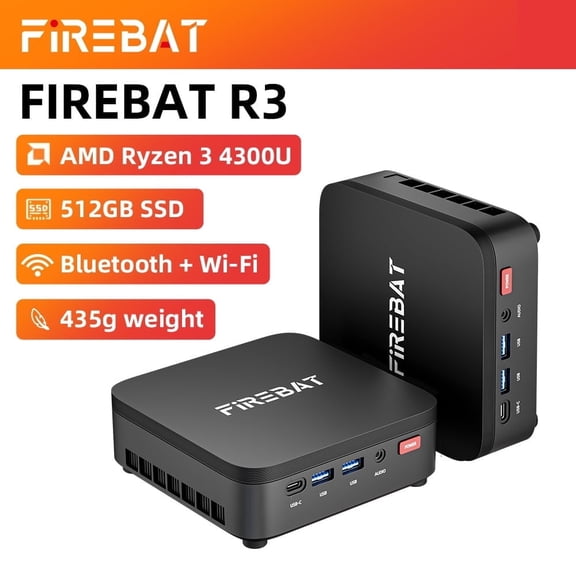 FIREBAT R3 Mini PC, AMD Ryzen3 4300U, 16GB, 512GB SSD, Black
