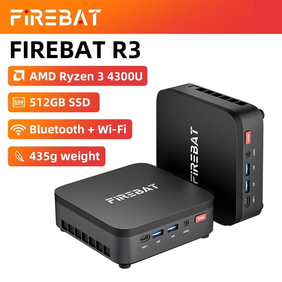 FIREBAT R3 Mini PC, AMD Ryzen3 4300U, 16GB, 512GB SSD, Black