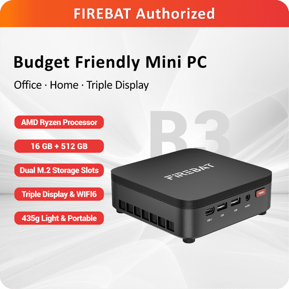 FIREBAT R3 Mini PC, AMD Ryzen3 4300U, 16GB, 512GB SSD, Black