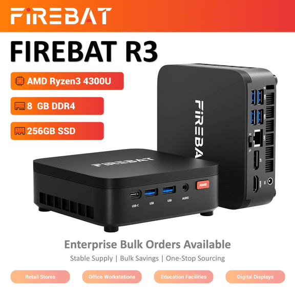 FIREBAT R3 Mini PC, AMD Ryzen3 4300U, 8GB, 256GB SSD, Black