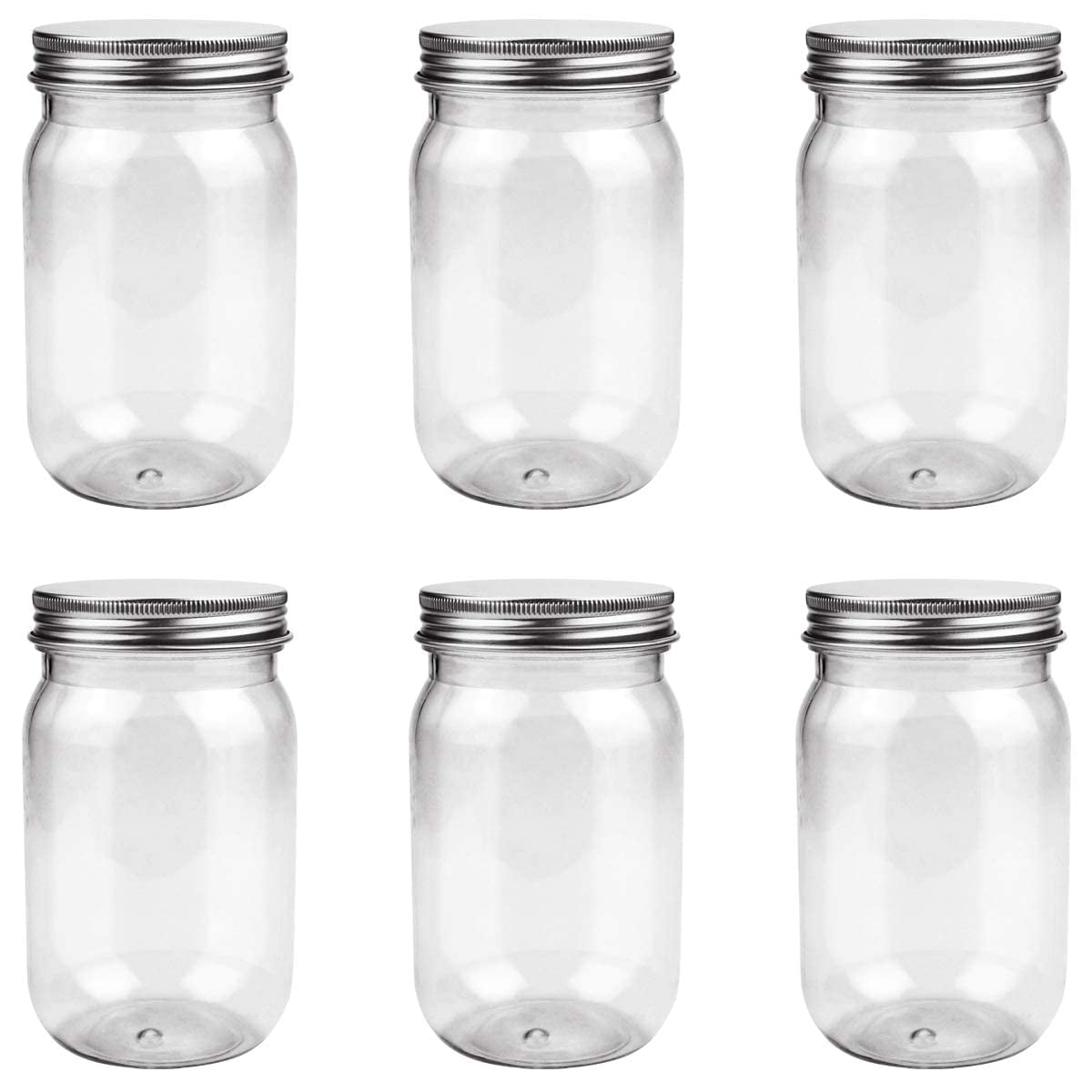 FIREBOOMOON 6 Pack 16 Ounce Clear Plastic Mason Jars Containers With ...
