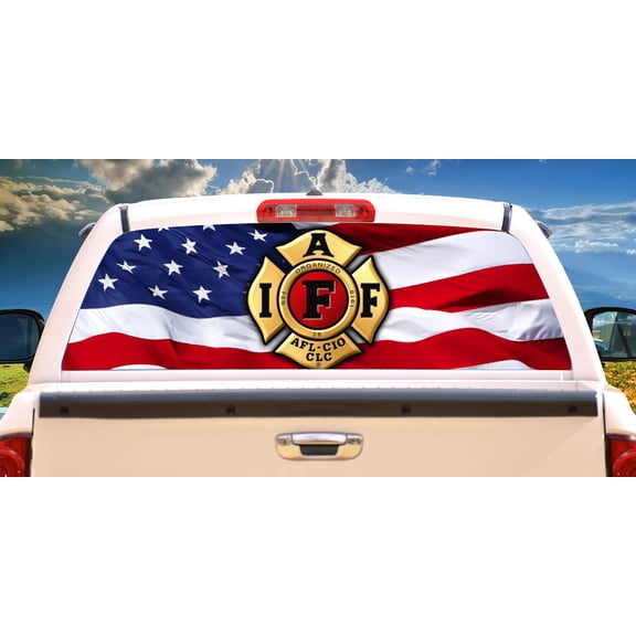 FIREFIGHTER FLAG Rear Window Graphic truck view thru vinyl decal back