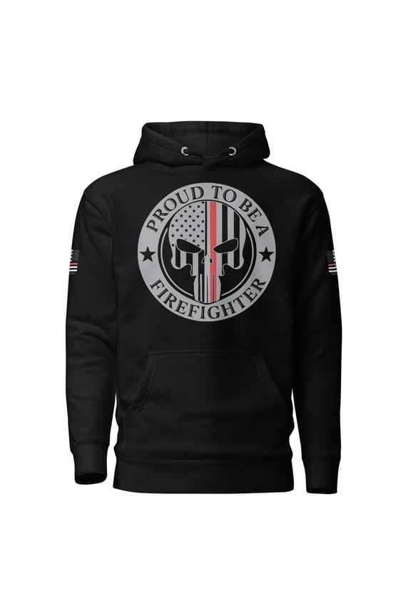FIREFIGHTER PROUD PATRIOT HOODIE by Valiant American (Black, XL)