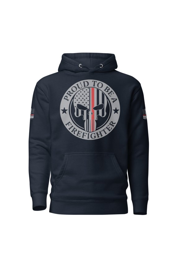 FIREFIGHTER PROUD PATRIOT HOODIE by Valiant American (Navy Blazer, XL)