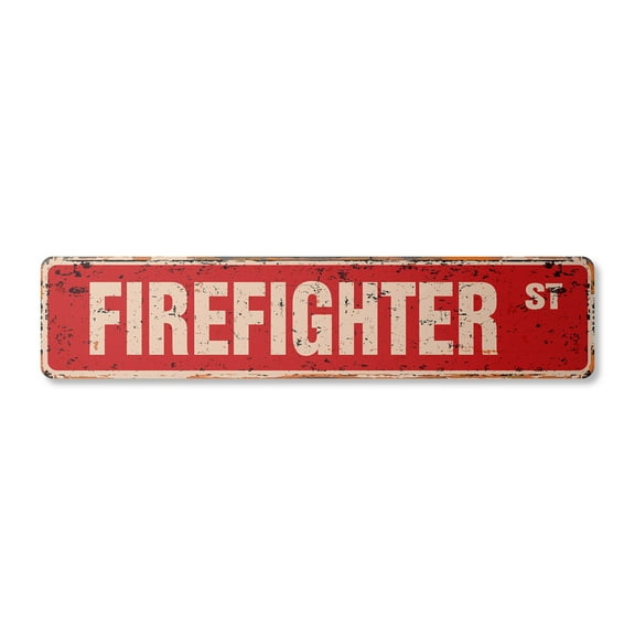 FIREFIGHTER Vintage Plastic Street Sign fire fighter fireman house station | Indoor/Outdoor |  18" Wide