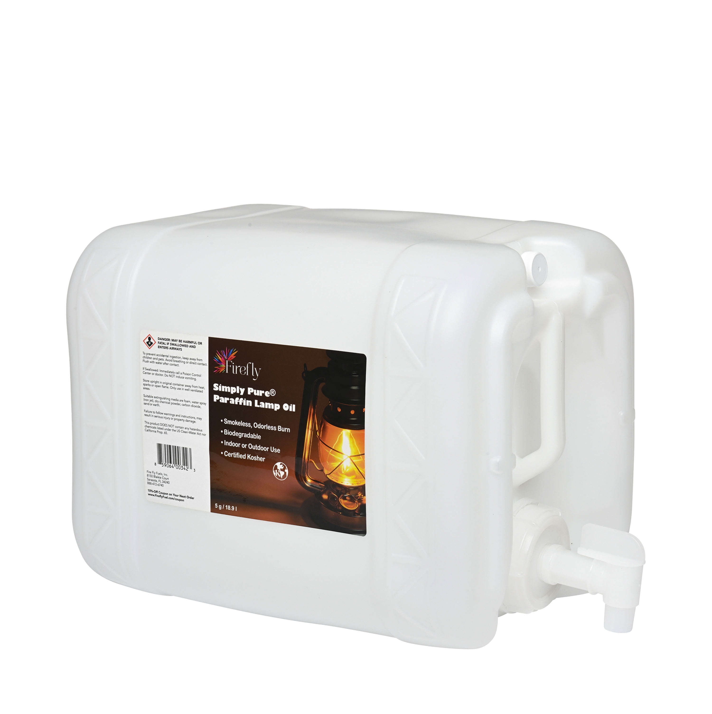Firefly Bulk Kosher Lamp Oil, Virtually Odorless & Smokeless, Ultra Clean Burning Liquid Paraffin Fuel, 5 Gallons
