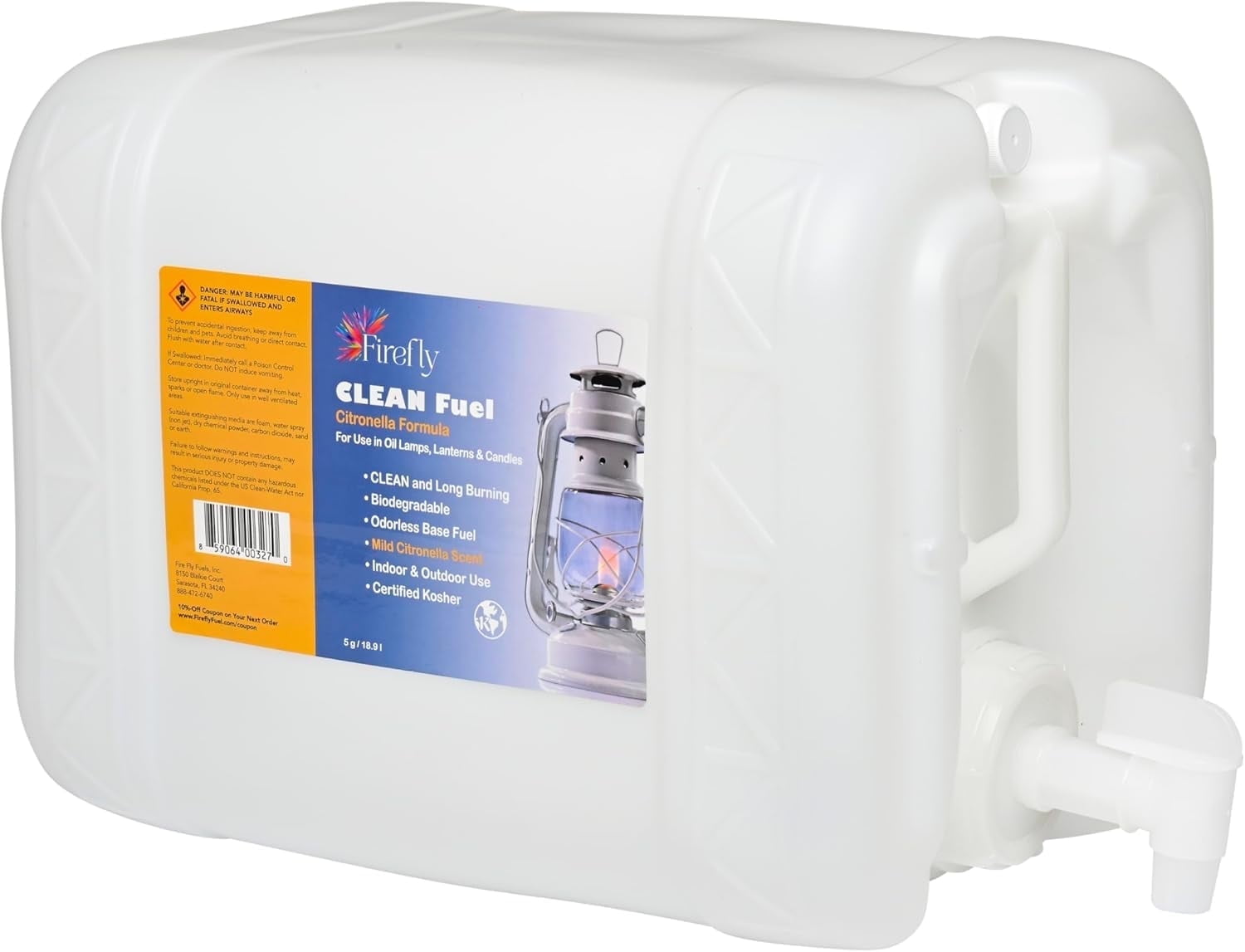 Firefly Kosher Citronella Clean Fuel Lamp Oil, Smokeless & Virtually Odorless, Longer Burning, 5 Gallons