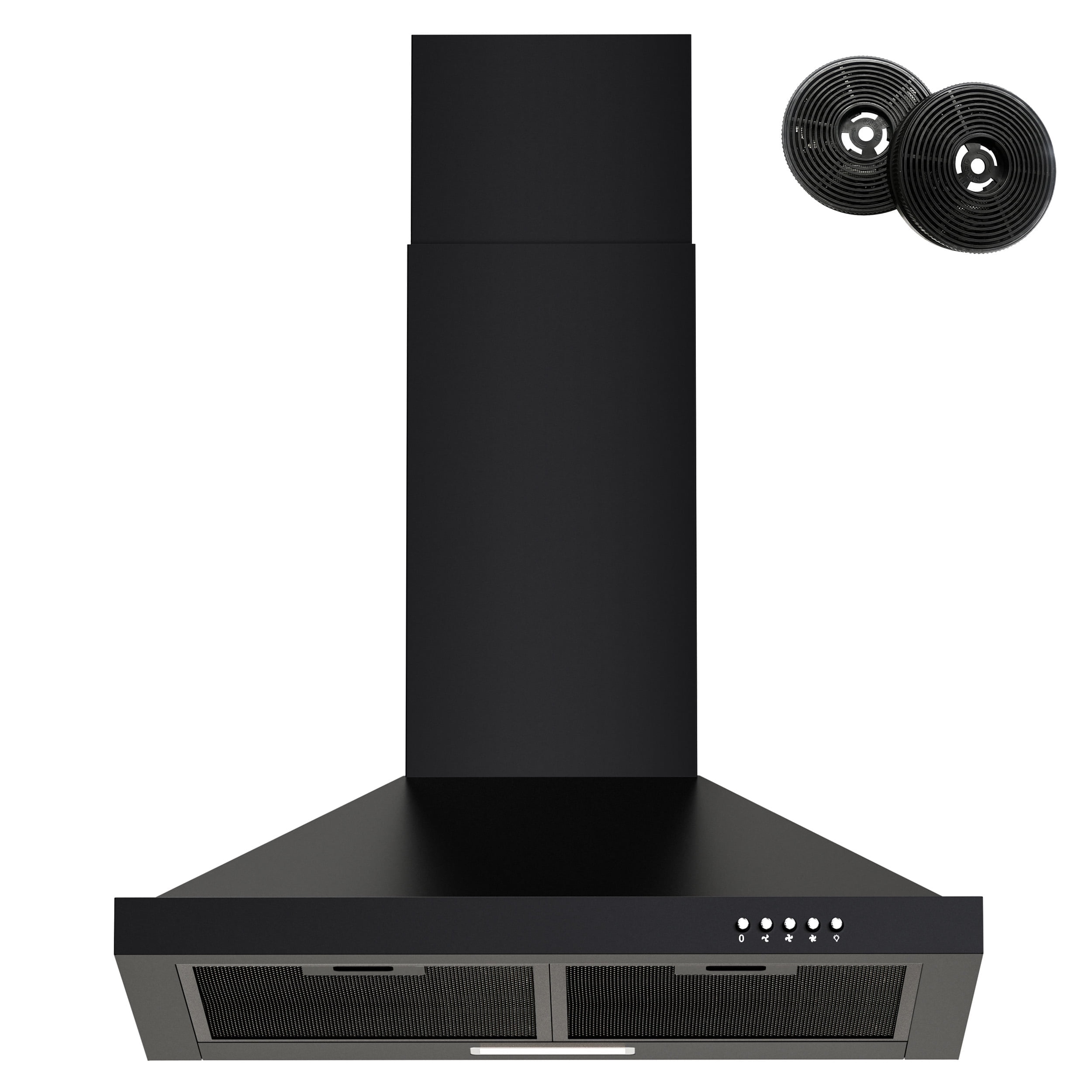 FIREGAS 24-Inch Black Wall Mounted Range Hood, 450m³/h Suction Power, Stylish Design with Two Smoke Evacuation Modes, 3-Speed Push Button Control,Convertible Ducted/Ductless