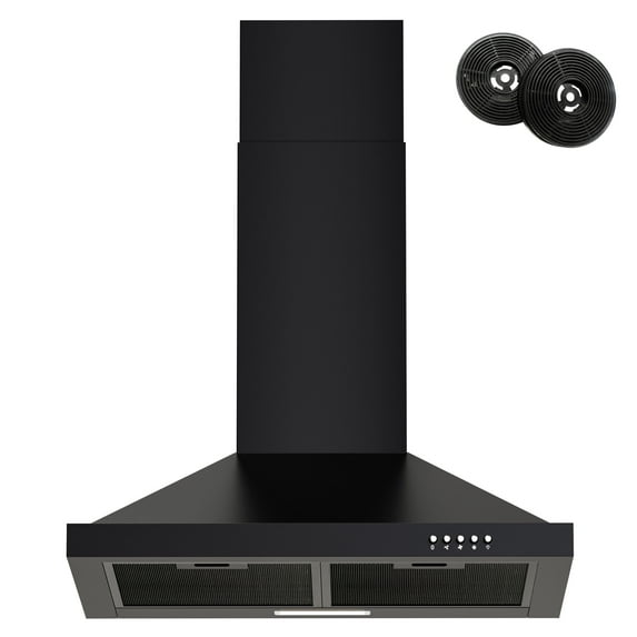 FIREGAS 24-Inch Black Wall Mounted Range Hood, 450m³/h Suction Power, Stylish Design with Two Smoke Evacuation Modes, 3-Speed Push Button Control,Convertible Ducted/Ductless