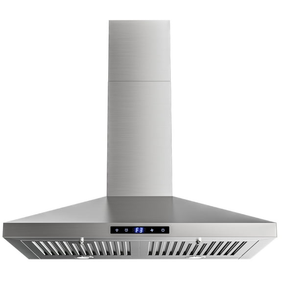 FIREGAS Range Hood 30 Inch, Stainless Steel Wall Mount Kitchen Hood with 3 Speed Exhaust Fan, Ducted/Ductless Convertible, Touch Control, Stove Vent Hood with 5-Layer Aluminium and Charcoal Filters